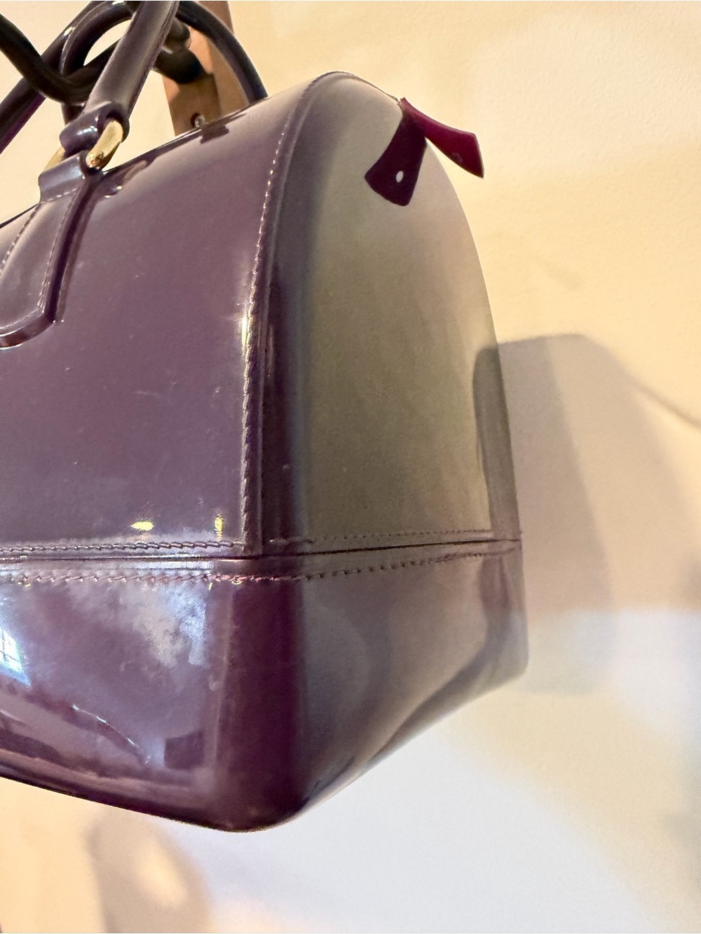 Furla Candy Glossy Purple Patent Satchel with Gold Hardware - Picture 7 of 9